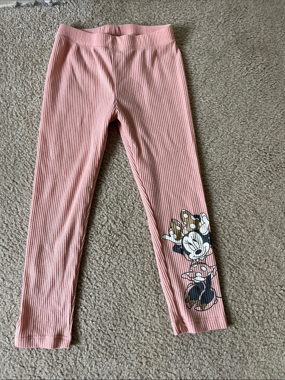 Girls Ribbed Pink Minnie Mouse Leggings